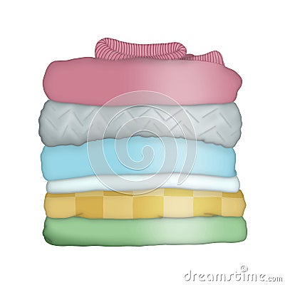 Stack of folded wool knitted clothes or blankets. Warm cozy blankets isolated clipart Stock Photo