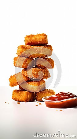 Stack of fried chicken nuggets with ketchup Stock Photo