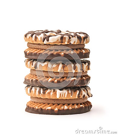 Stack of frosting drizzled round cookie Stock Photo