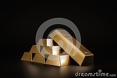 Stack of gold bars on dark background of wealth from trading profits of fast growing businesses. Contracting profit in stock Stock Photo