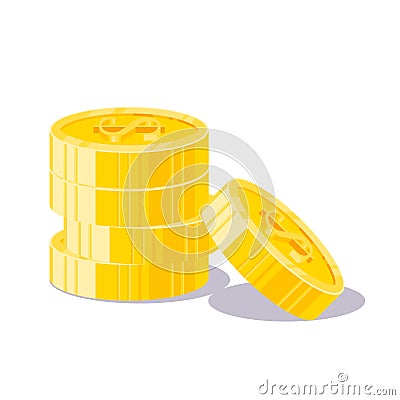 Stack gold dollars isolated cartoon. Bunches of gold dollars and Cartoon Illustration