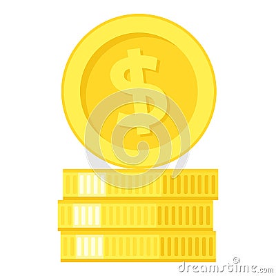 Stack of Golden Coins Flat Icon on White Vector Illustration