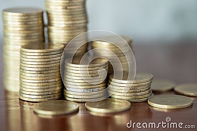 Stack of golden coins, Stack money coin for growing your business Stock Photo