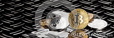 Stack of golden silver crypto currency coins Editorial Stock Photo