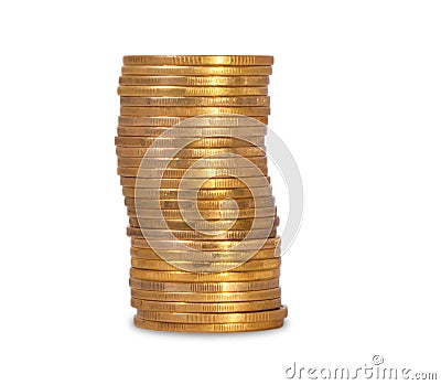 Stack of golden Ukrainian coins Stock Photo