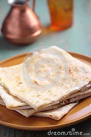 Stack of gozleme on a plate Stock Photo