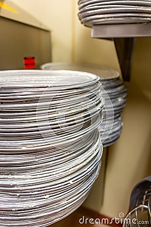 Stack of pizza pans Stock Photo