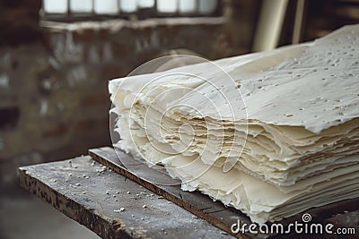Stack of handmade paper sheets with natural imperfections Stock Photo