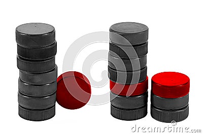 Stack of hockey pucks Stock Photo