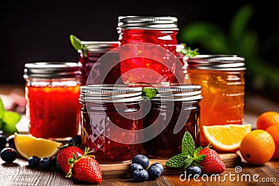 stack of homemade preserves in mason jars Stock Photo