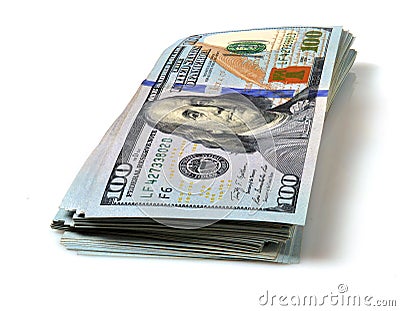 Stack of hundred dollar bills Stock Photo