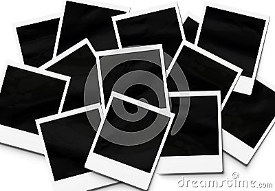 Stack of instant photos Mockup. Pile of retro photographs on white 3D rendering Stock Photo