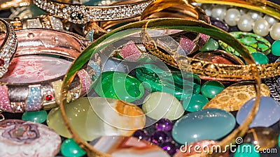 Stack of jewelry, wealth and investment background Stock Photo