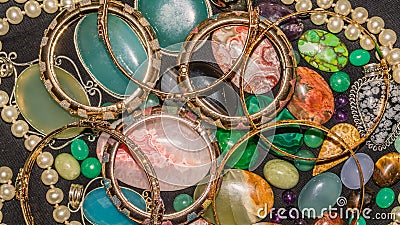 Stack of jewelry, wealth and investment background Stock Photo