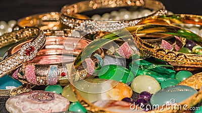 Stack of jewelry, wealth and investment background Stock Photo