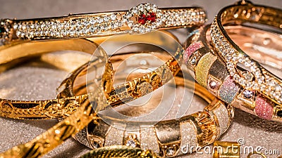 Stack of jewelry, wealth and investment background Stock Photo