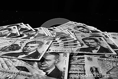 Stack of LEI Romanian money. RON Leu Money European Currency Editorial Stock Photo