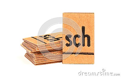 Stack of letters from a very old letterbox used to teach children - Letters sch Stock Photo