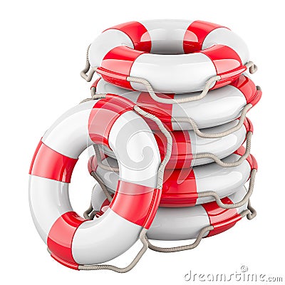 Stack of Lifebelts, heap of lifebuoys. 3D rendering Stock Photo