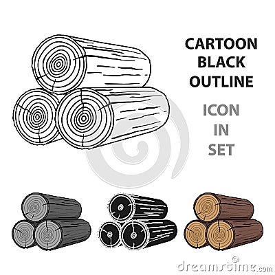 Stack of logs icon in cartoon style isolated on white background. Sawmill and timber symbol stock vector illustration. Vector Illustration