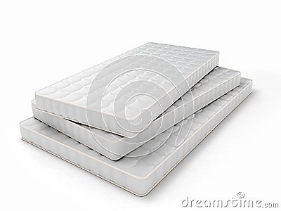 stack of mattresses of various sizes isolated on white background Stock Photo