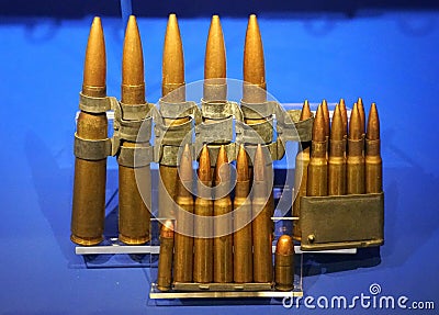 A stack of metal bullets shell casing Stock Photo