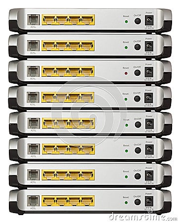 Stack of Modems Stock Photo