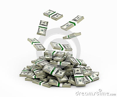 Stack of money american dollar bills falling into a pile 3d Stock Photo