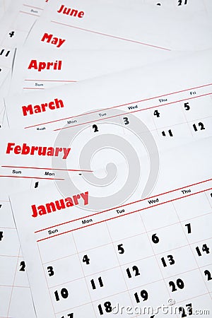 Stack of monthly calendars Stock Photo