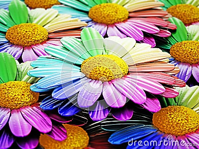 Stack of multi colored daisies. 3D illustration Cartoon Illustration