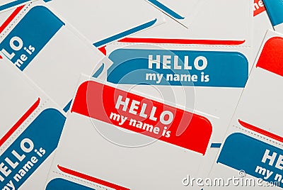 Stack of name tags or badges Stock Photo