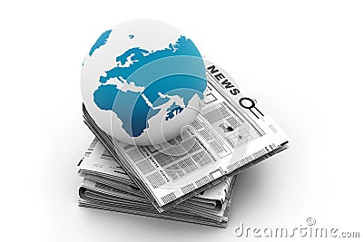 Stack of newspaper with globe Stock Photo