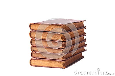 Stack of nine antique books, isolated white background Stock Photo