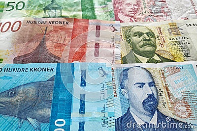 Stack of Norwegian krone and Bulgarian Lev Stock Photo