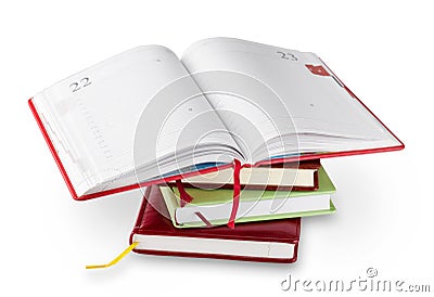 Stack of notebooks with red open top Stock Photo