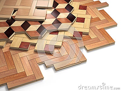 Stack ofr parquet wooden planks. Few types of wooden parquet coating. Cartoon Illustration