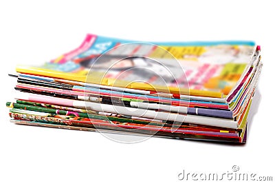 Stack of old colored magazines Stock Photo