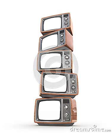 Stack of old TVs with white screens Cartoon Illustration