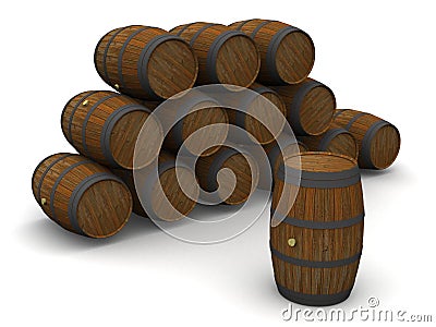 Stack of old wine barrels Stock Photo