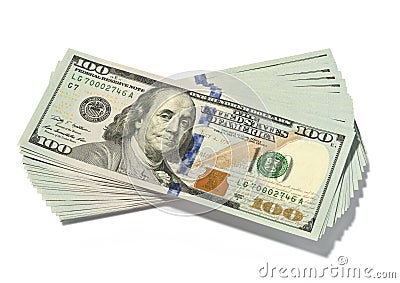 Stack One Hundred Dollar Bills Isolated Stock Photo