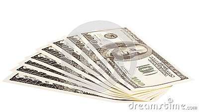 The stack of one hundred dollar bills Stock Photo