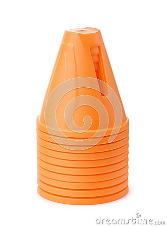 Stack of orange plastic safety traffic cone Stock Photo