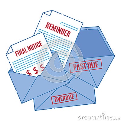 Stack of overdue bills for unpaid services Vector Illustration