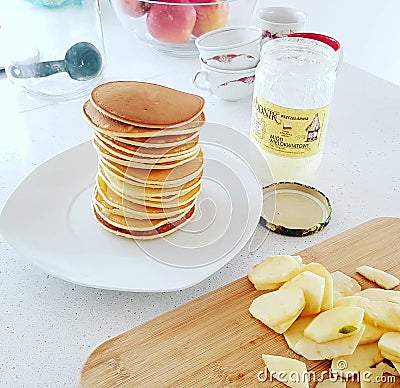 A stack of pancake plate for breakfast Editorial Stock Photo
