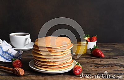 Stack of pancakes. Homemade pancakes with berries for breakfast Stock Photo