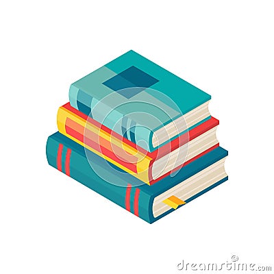 Stack of paper books with colorful hard cover in isometric. Vector flat illustration. Vector Illustration