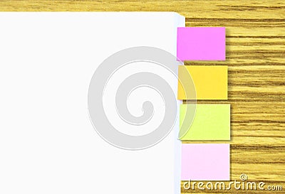 Stack Of A4 Paper With Colorful Tagging For Easy Reference (Blank Space For Writing Text At A4 Paper And Its Tagging) Stock Photo