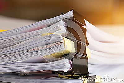 Stack of Paper documents with clip, Pile of unfinished documents Stock Photo