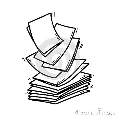 Stack of paper pages line art. Blank sheets. Hand drawn doodle vector illustration. Doodle paper heap. Contract document pile Vector Illustration