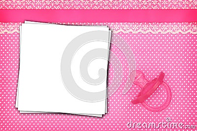 Stack of paper sheets and pink pacifier Stock Photo